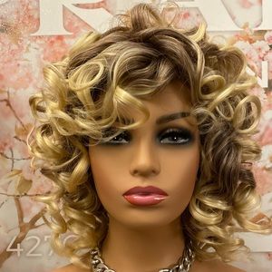 OMBRÉ BLONDE LOOSE CURLY ELEGANT GLAMOUR WIG WITH BANGS